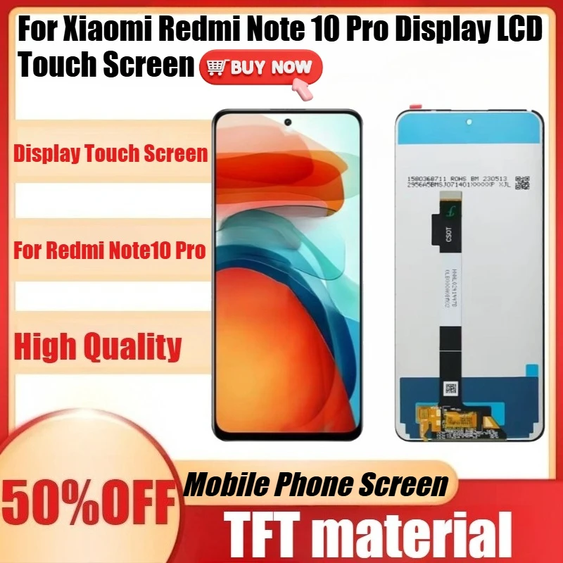 

Новый TFT-дисплей для Redmi Note 10 Pro, замена дисплея для Xiaomi Redmi Note 10 Pro, LCD-экран с сенсорным управлением и рамкой