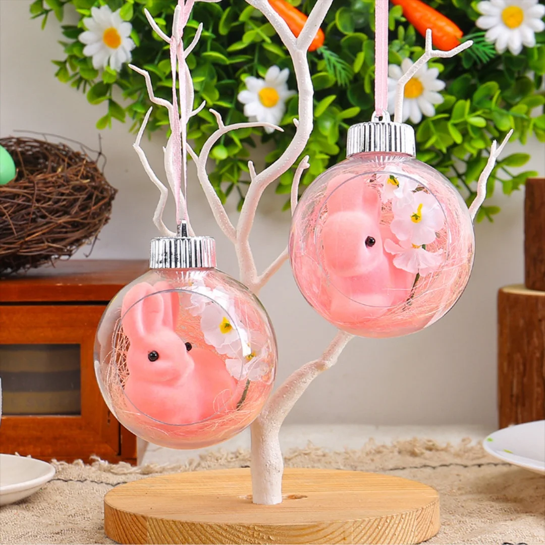 Easter Acrylic Ball Transparent Bunny Hanging Ball for Spring Easter Party Decoration Showcase Window Hanging Decoration