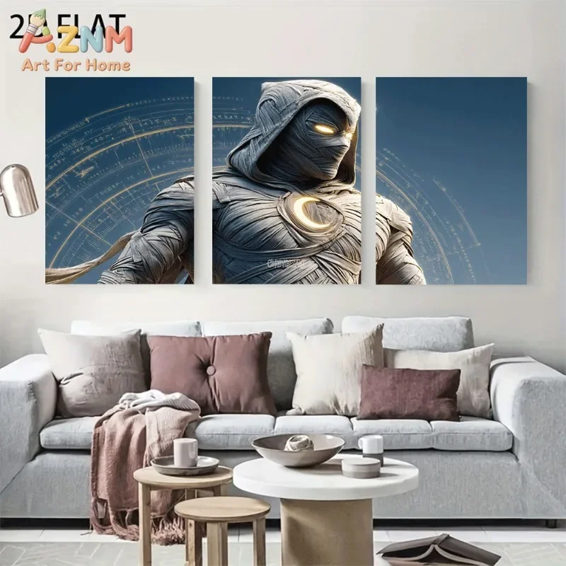 3pcs Moon Knight Superhero Canvas Wall Art Mummy Suit Glowing Eyes Print Unframed Canvas Painting For Boys Room Living Room Home
