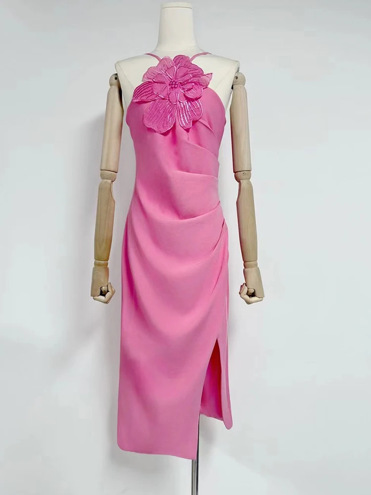 Robe de soirée Sexy à bretelles pour banquet, dos nu, bustier tubulaire, fleur tridimensionnelle, fendue, slim, nouvelle collection été 2025