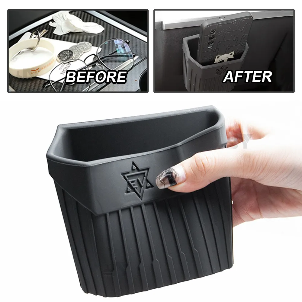 Silicone Storage Box for Tesla Model 3 Y Hook Loop Stick-on Adjustive Trash Phone Hidden Organizer Car Seat Gap Door Storage Box