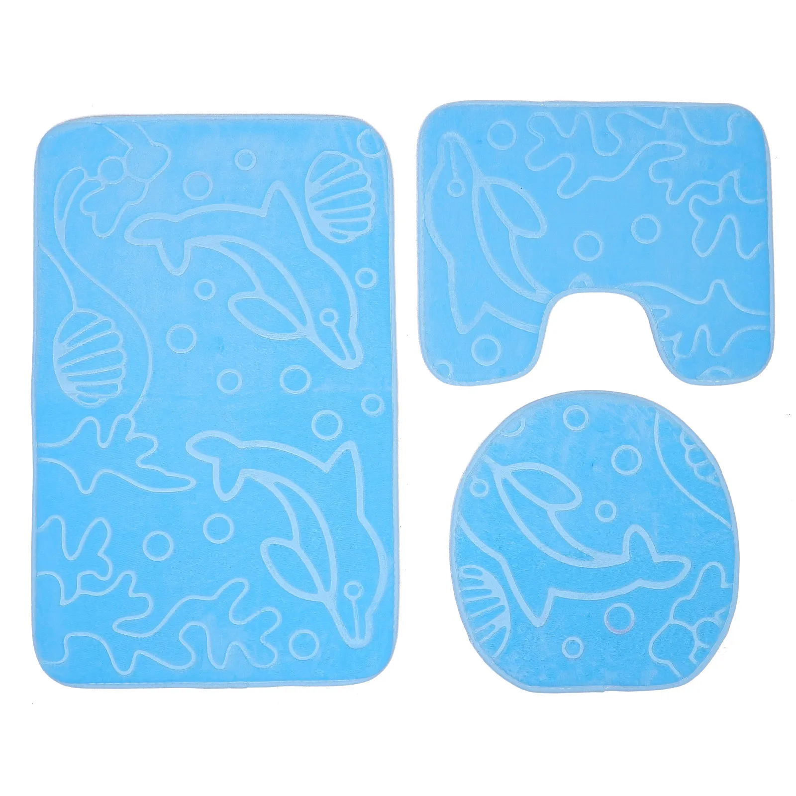 

3Pcs Anti Skid Bathroom Mat Set Cartoon Floor Rug Waterproof PVC Backing Soft Polyester Surface Absorbent Non Slip Bath Mat