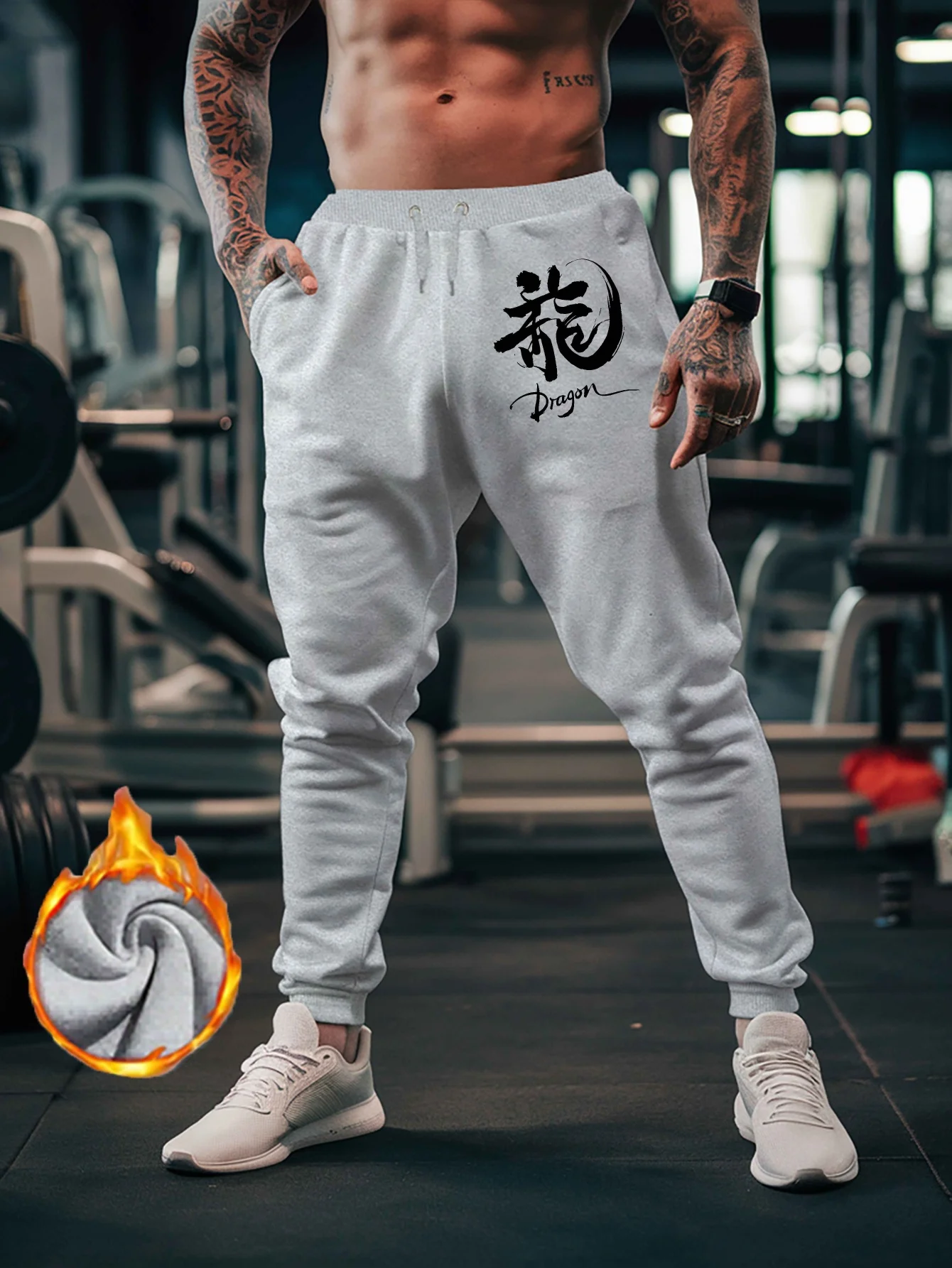 Calligraphy‑style chinese dragon character graphic stylish tapered sweatpants men hip hop sports jogger trousers