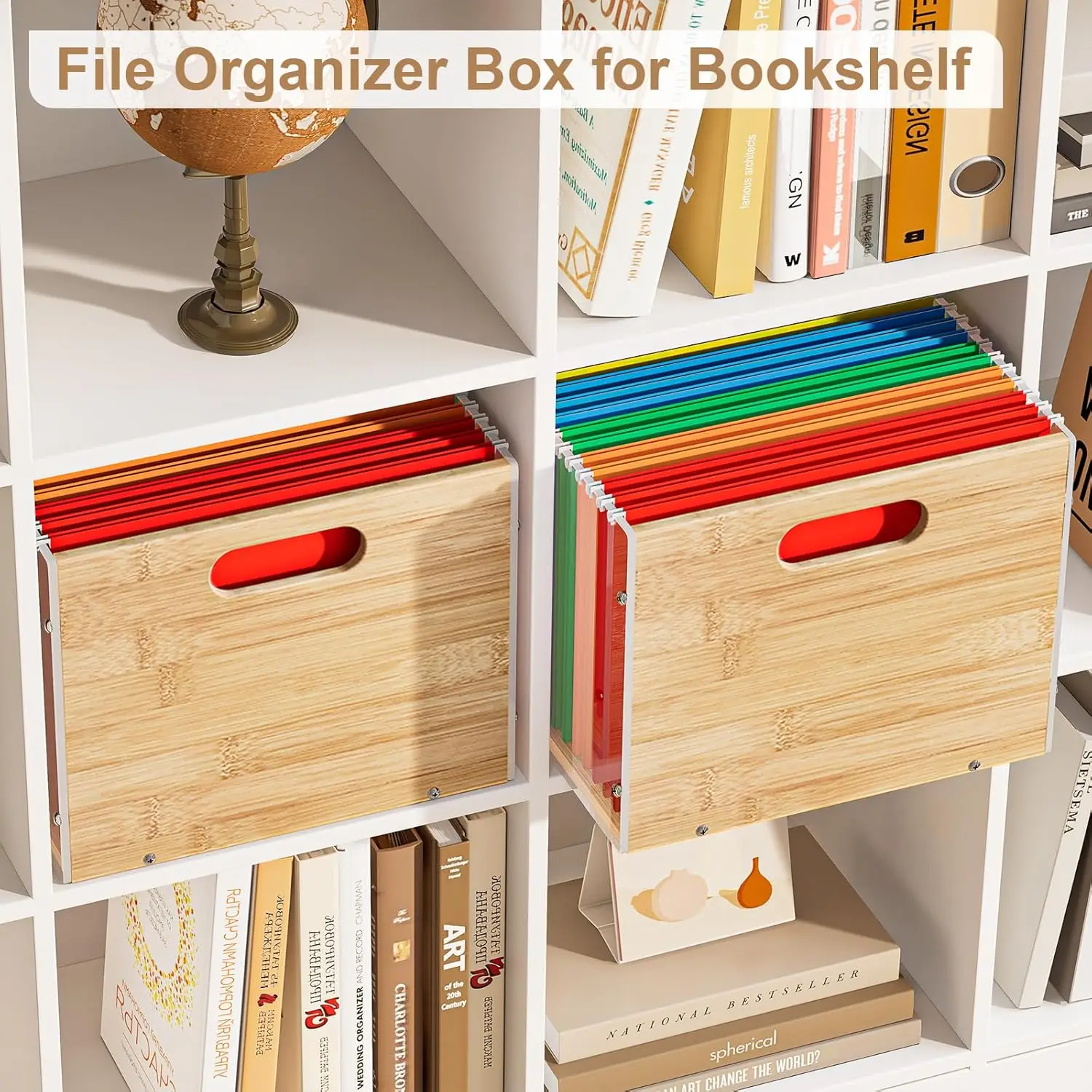 Clear Acrylic and Bamboo Hanging File Organizer, Portable Storage Box for Letter Size Documents