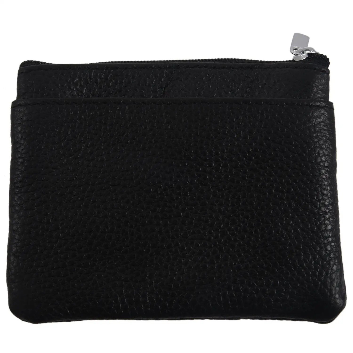 Leather Change Coin Purse with 4 Pockets and Keychain for Women Black