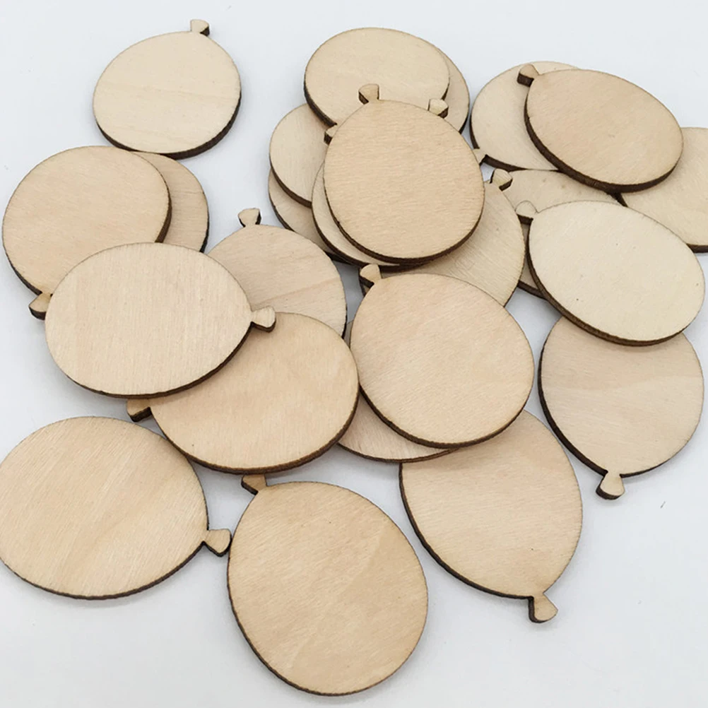 

100Pcs Balloon Shape Wood Slices DIY Natural Blank Tags Wooden Pieces for Wedding Decor Craft Painting Rustic Centerpieces