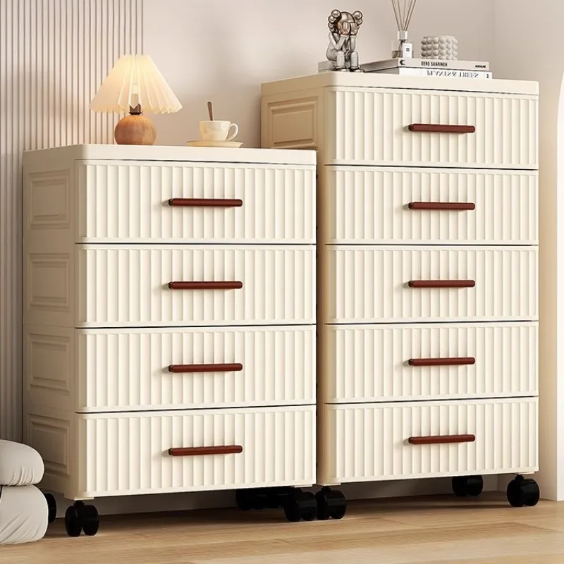 Drawer Tall Plastic Storage Cabinet Standing Organizer Unit for Bedroom Living Room Modern Multi-Tier Chest with Wheels