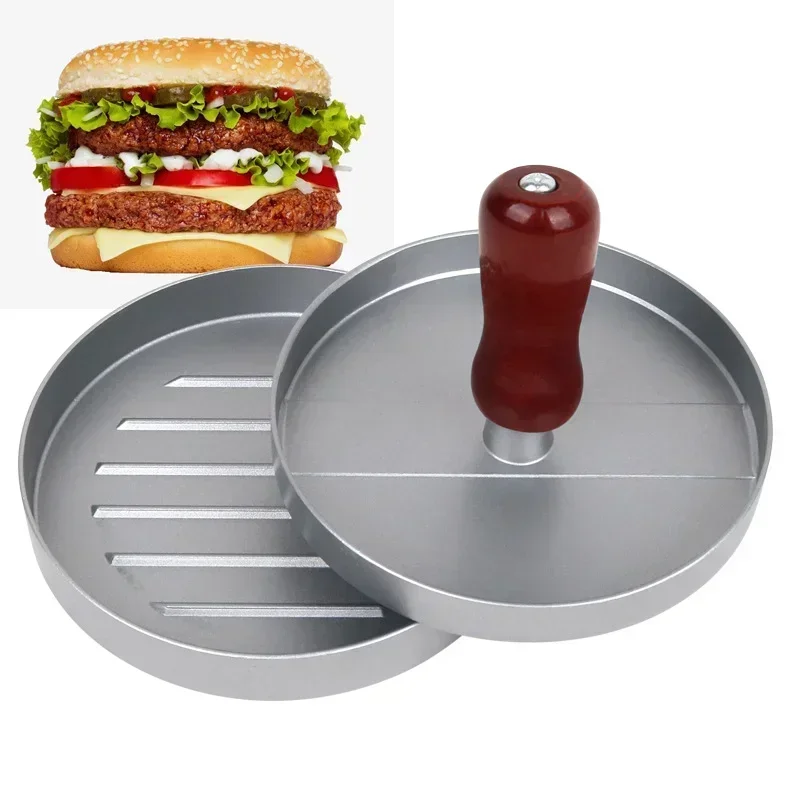 1set Non-stick Coating Mold with Handle Hamburger Mold Aluminum Alloy Hamburger Meat Beef BBQ Burger Meat Press Kitchen FoodMold