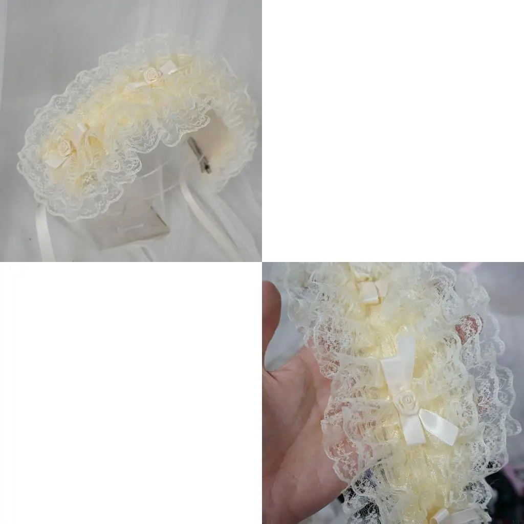 

Women Gothic Bows Lace Headwear with Lovely Rosette Ribbon Headbands Subculture Flouncing Headwear Photo Props