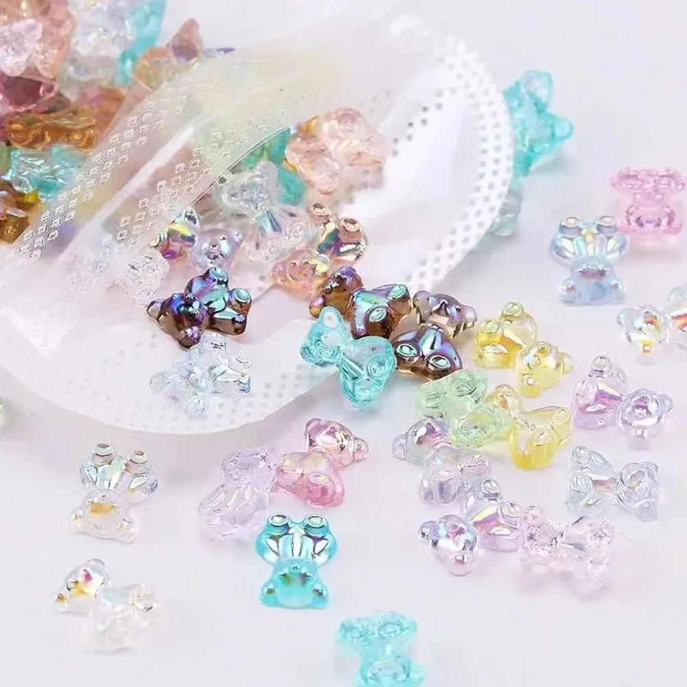 

50Pcs Cute Acrylic Bear Nail Art Decorations 3D Resin Kawaii Aurora Gradient Bear Nail Charms DIY Ornaments Manicure Accessories