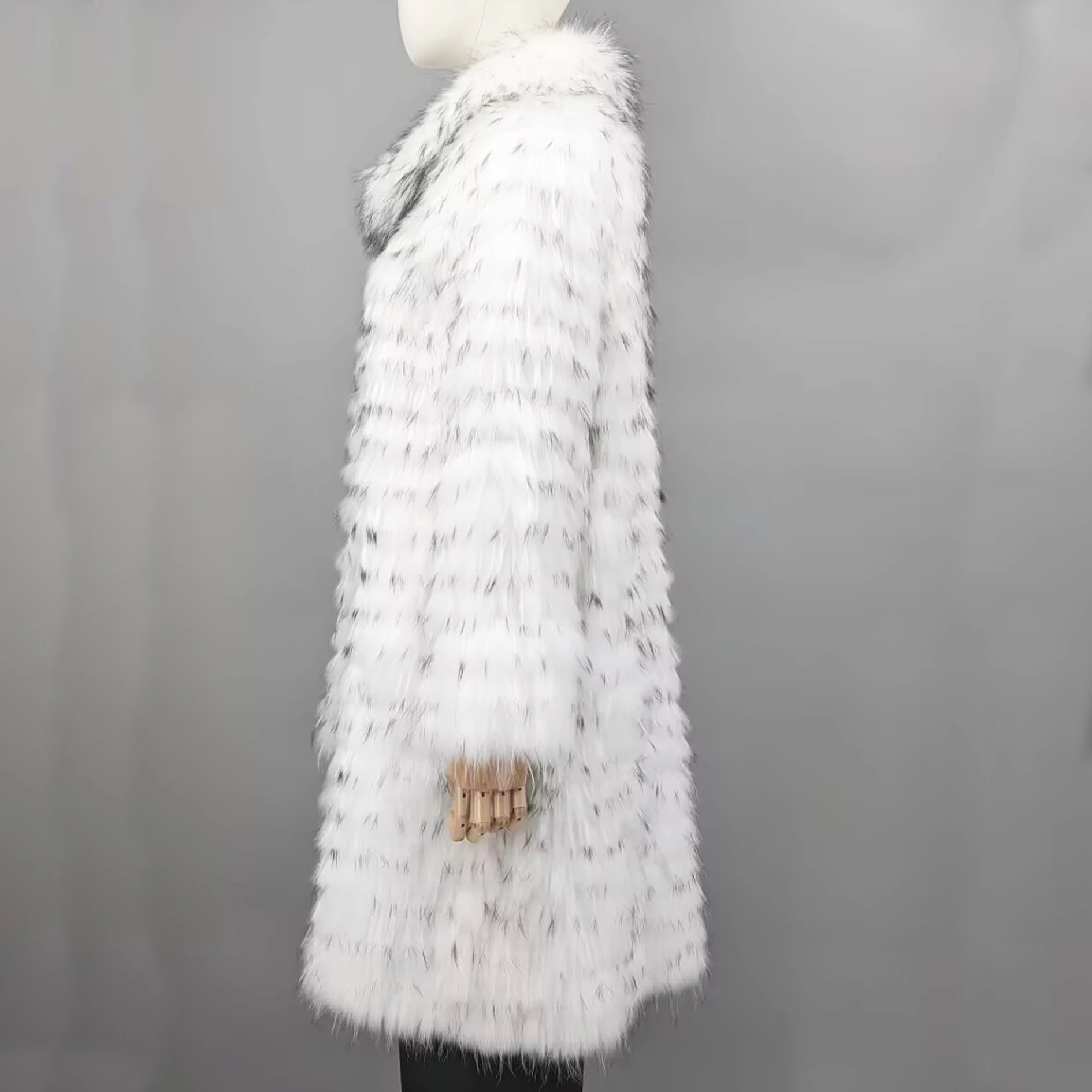 Women's Striped Real Silver Fox Fur Coat, Long Cardigen with Wool Lining, Big Size Clothes, Elegant Outwear, Spring, Lux18A09164