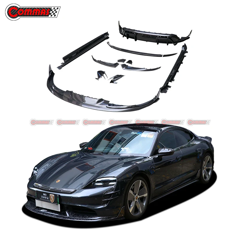 For Porsche Taycan refit BSKT Style Dry Carbon Fiber Front Rear Bumper Diffuser Vents Side Skirt Tail Wing Taycan Turbo Body Kit