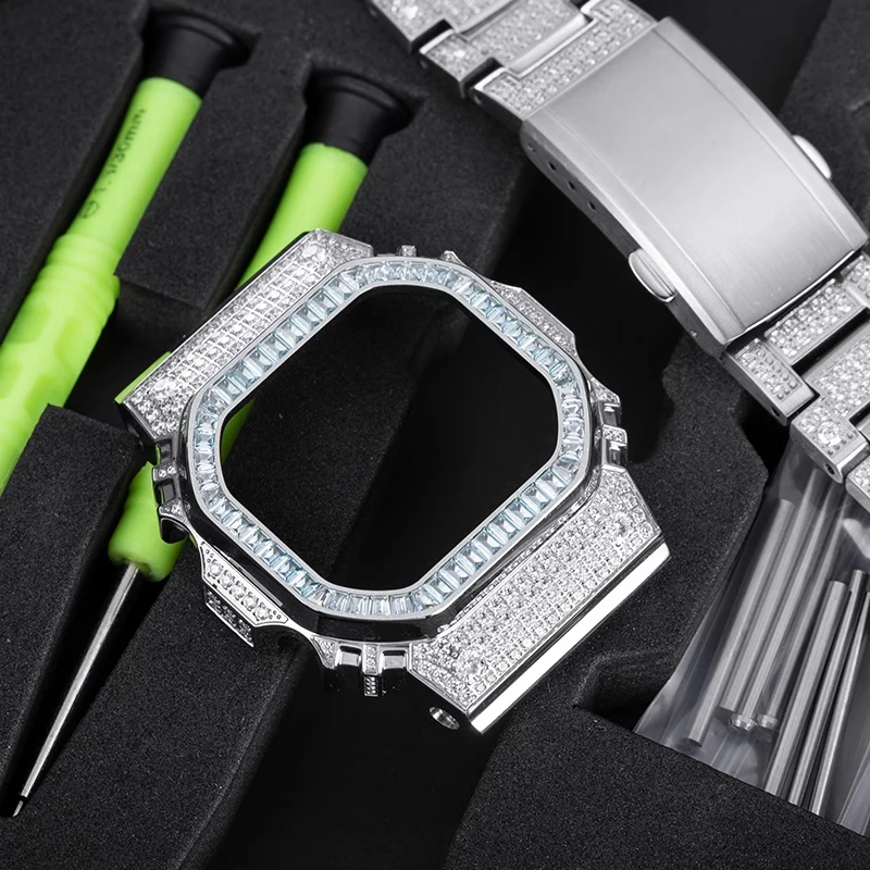 Bling Metal Case watch Strap modified diamond-encrusted For Casio GMW-B5000 small square stainless steel men watchband Bracelet