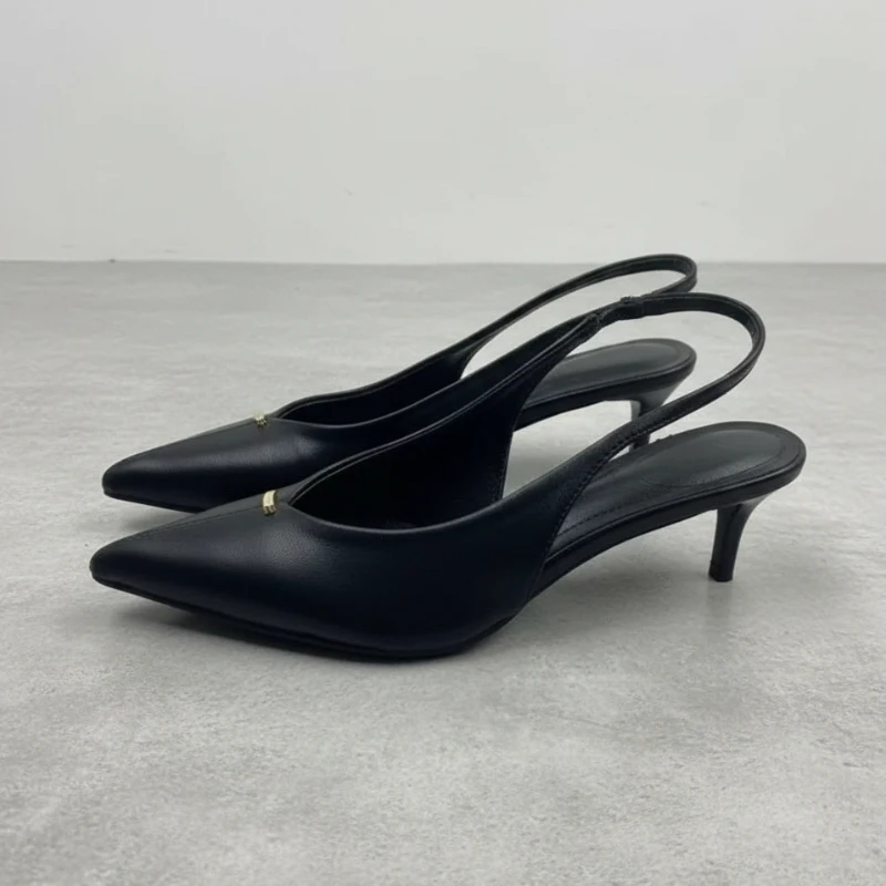 

Elegant Women Slingback High Heels Slip On Pointed Toe Shallow Pumps Office Career Simple Design Black Dress Shoes for Ladies
