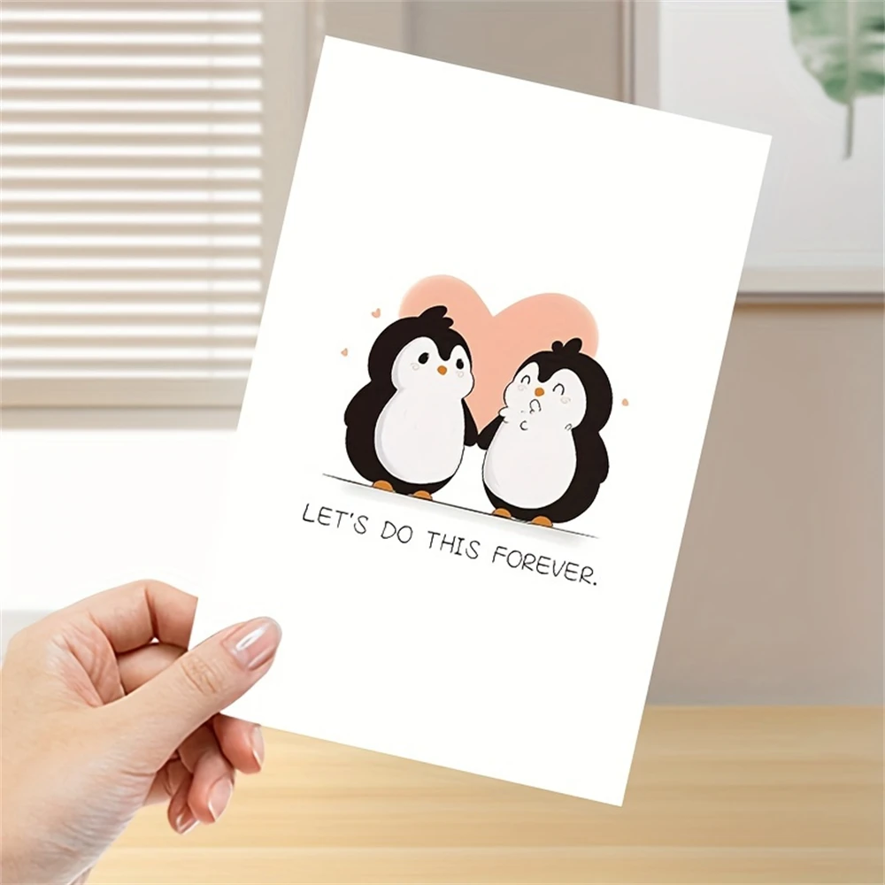 1pc,Cute Penguin Love Card, Adorable Birthday Anniversary Card for Him Her, Valentines Day Card Gift for Boyfriend Girlfriend, L