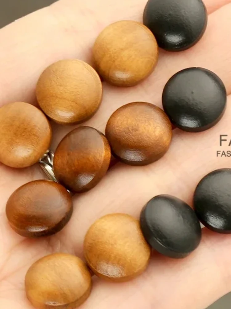 11mm Wooden Shirt Button for Clothing Shirt Cardigan Small Button Men Women Clothes Decorative Black Retro Sewing Accessories