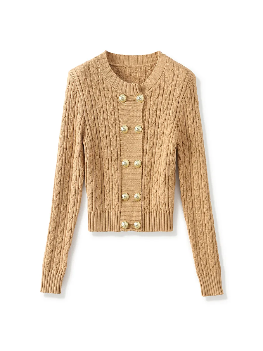 ZJYT-Cardigan à Double Boutonnage pour Femme, Pull Élégant à Manches sulfen Jersey, Collection Automne-Hiver 2024