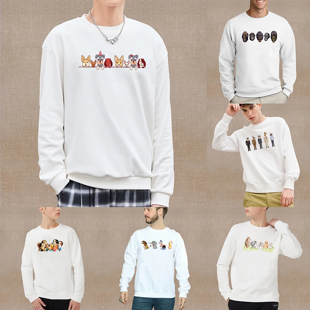 

Mens Streetwear Harajuku Pullover Cartoon Series Print Round Neck Loose Long-sleeved Teenagers Fashion All-Match Sweatshirt