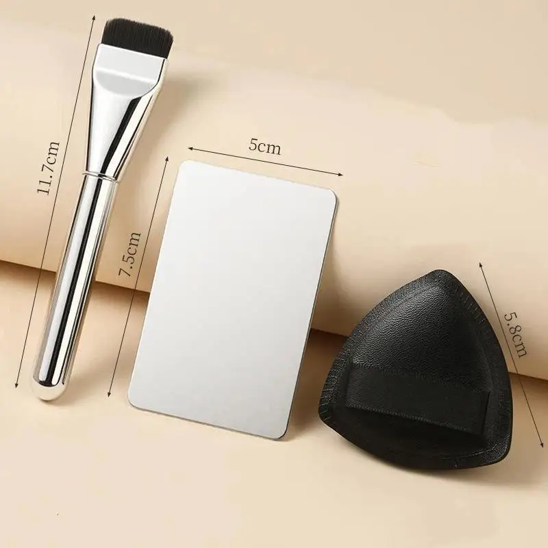 Kit de Ferramentas de Maquiagem Macias 2/4 Peças: Pincel de Base Sem Emendas, Paleta de Mistura e Puff de Veludo para Acabamento