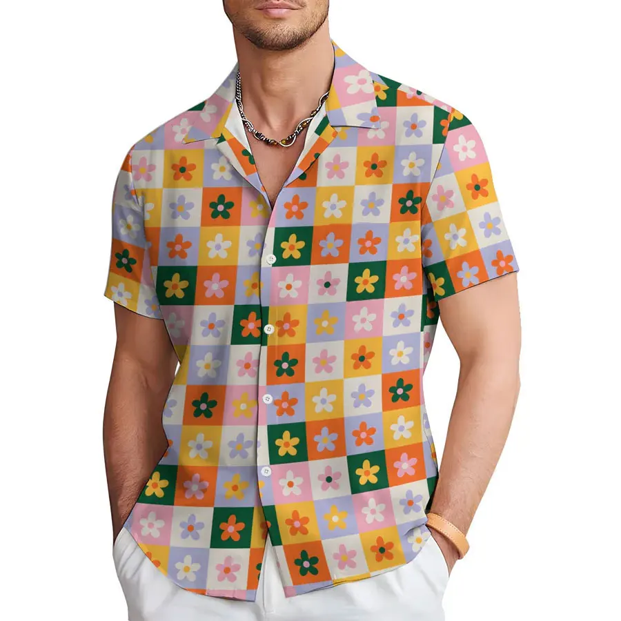 New 3D multiple floral Hawaiian comfortable casual short sleeved shirt with high-definition printing