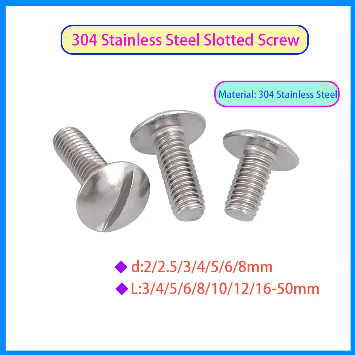 

304 Stainless Steel Large-sized Slotted Round Head Bolt and Screw