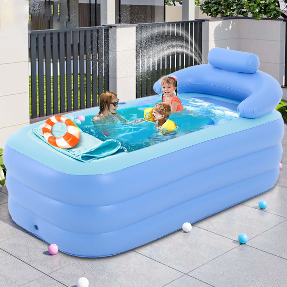 Bañera plegable inflable, bañera de hielo plegable portátil para niños y adultos, bomba de aire eléctrica, piscina inflable