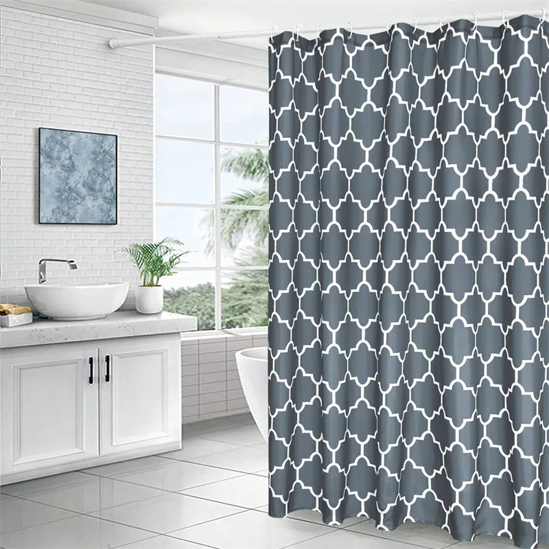 Moroccan Geometric Grey Shower Curtain Liner Textured Extra Long Fabric Shower Curtain Polyester Waterproof Bathroom Decorative