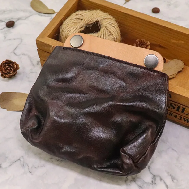 New Men Coin Purses First Layer Leather Short Money Bag Vintage Wrinkled Original Cowhide Coin Pouch Small Credit Card Wallet