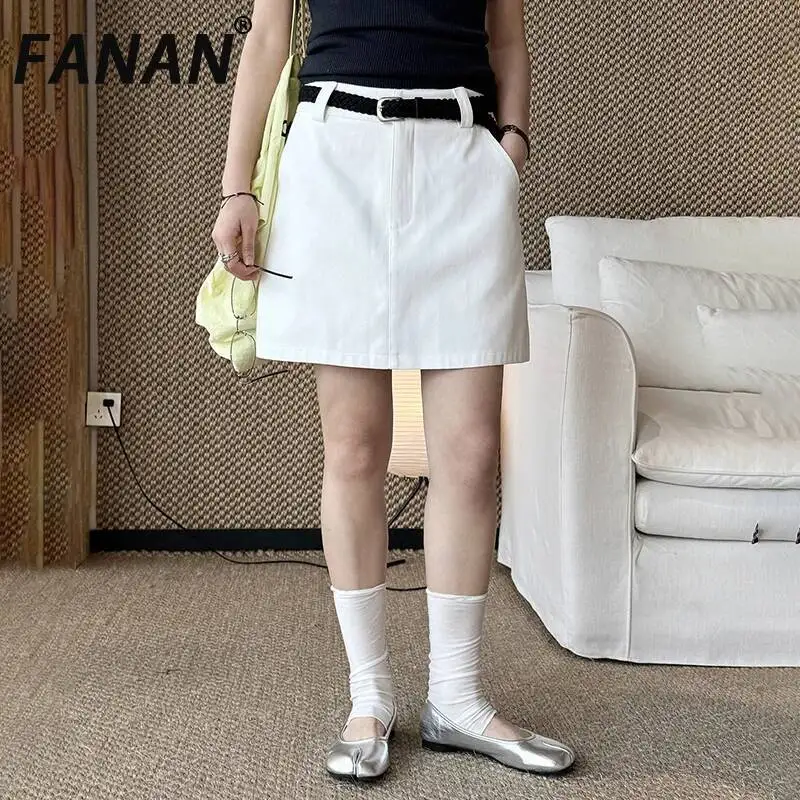 

FANAN 2026 New Summer Korean-style Fashion Elegant Skirt With A Belt Slimming Solid Color Loose Straight Mini Skirt Clothing