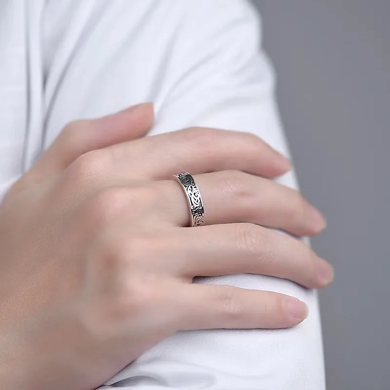 925 Sterling Silber Ring Verstellbar mit Retro-Mustern für Damen und Herren Schöner Ring Modischer Hochzeitsschmuck Party Damenring – Detail 2
