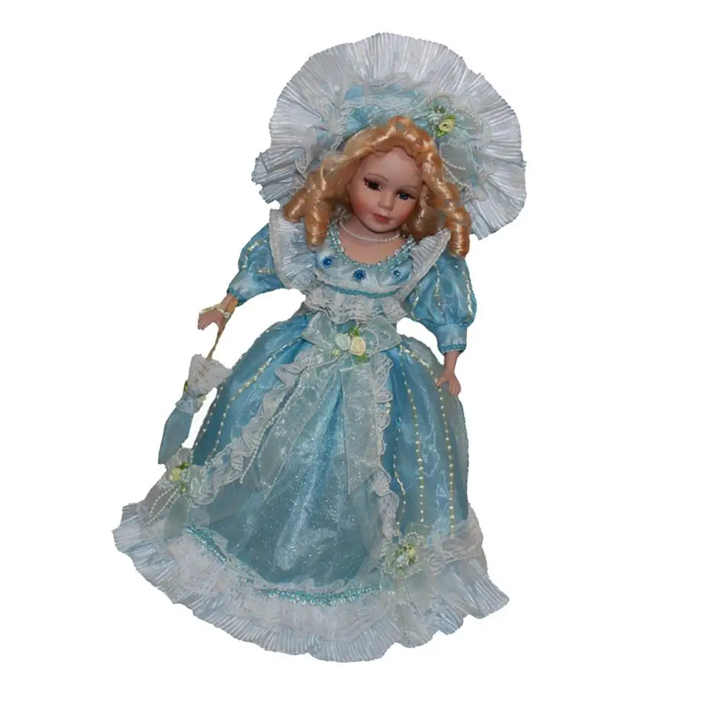 Figurine en céramique Girl Butter Nobility avec ensemble de robe bleu clair, 40cm