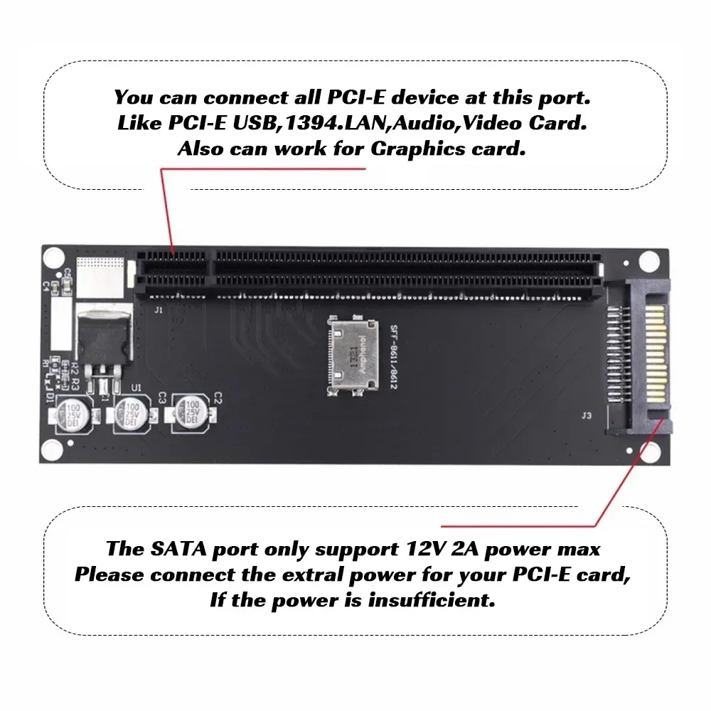 Oculink 4x SFF-8611 8612 NVMe M.2 إلى PCI-E 4.0 X16 X4 محول PCI-Express لبطاقة الرسومات اللوحة الرئيسية مع طاقة SATA 12 فولت 2A