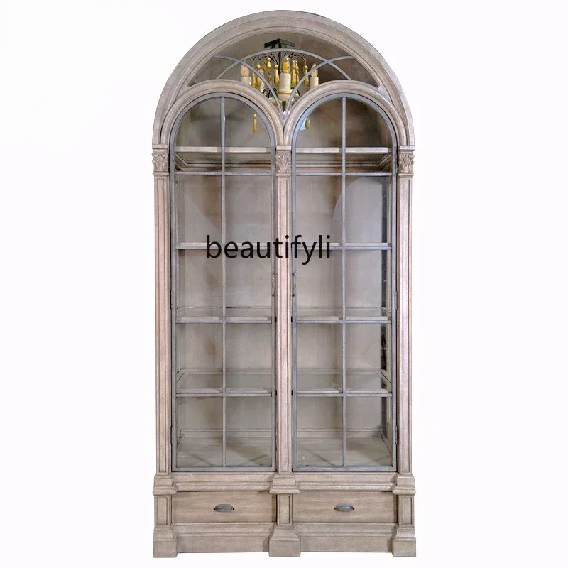 American Double Door Wine Cooler Glass Curio Cabinet Display Cabinet Building Renaissance High-End Bookcase Curio Cabinet