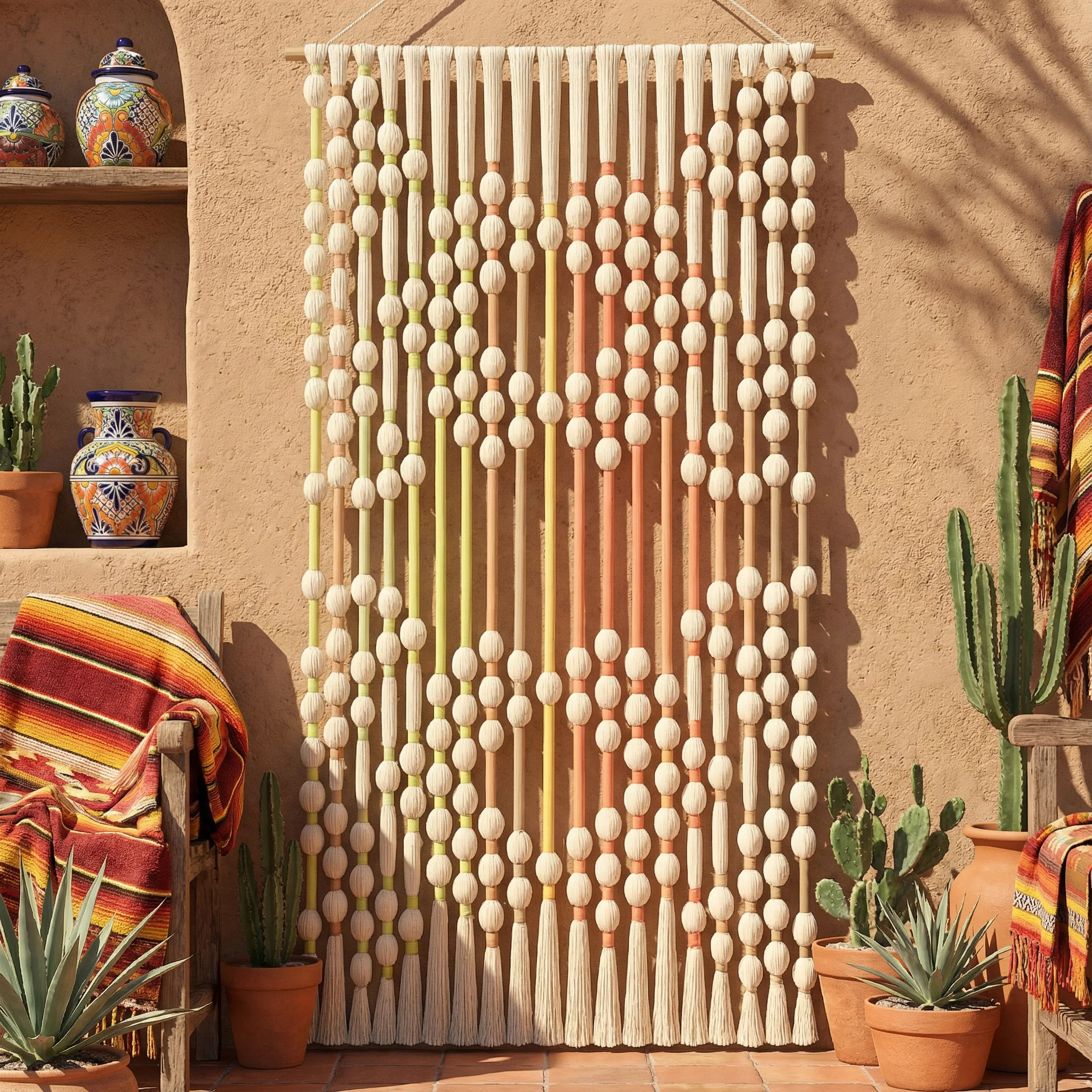 #￥Knot Tassel Fringe Cotton Rope Backdrop Bohemian Bar Partition Restaurant Home Bar Christmas Outdoor Macrame Poolside Wall Art