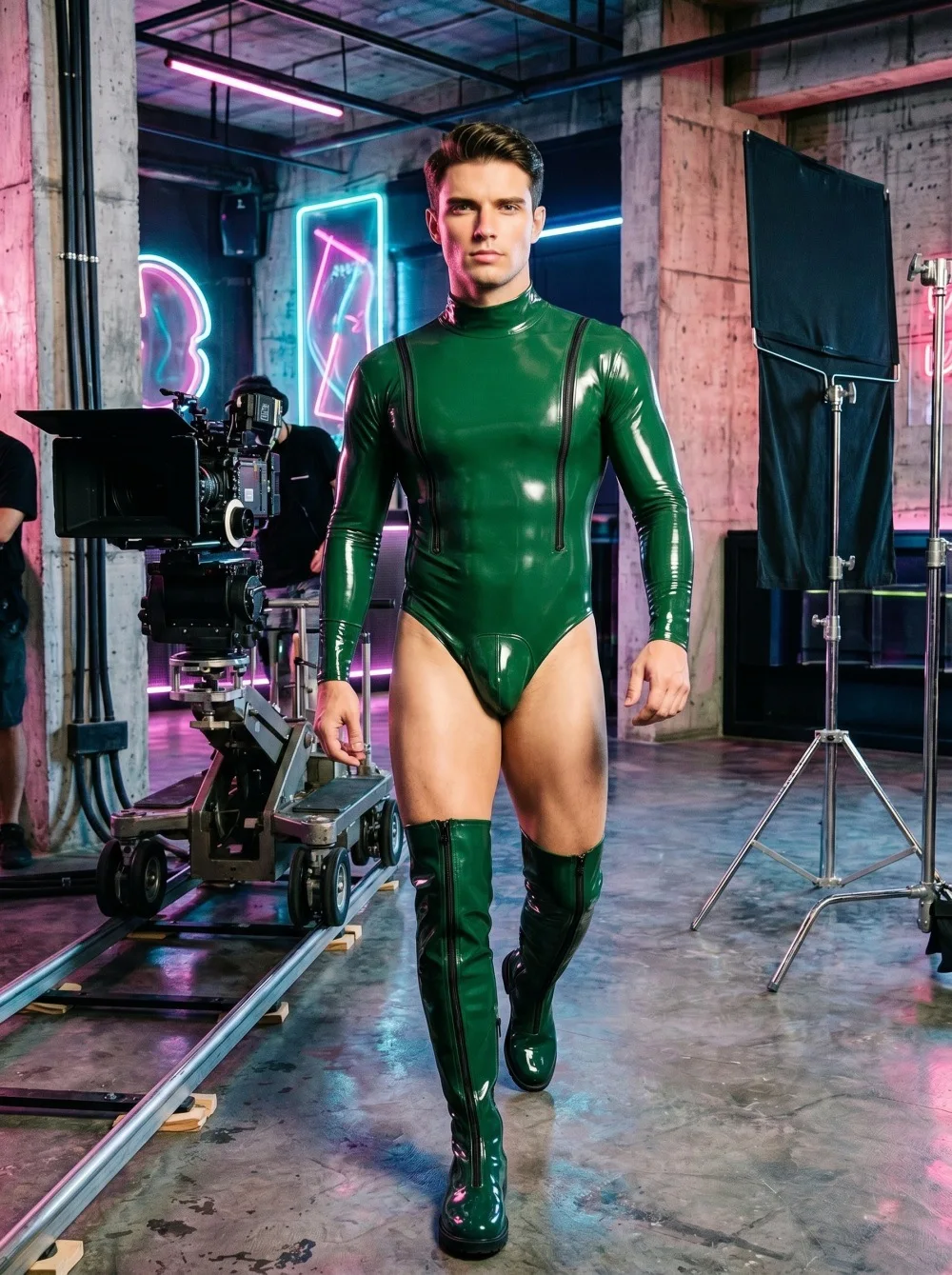 Bild 6: Herren Glänzender PU-Leder Einteiler Sexy Bühnen-Performance-Outfit Stylisch
