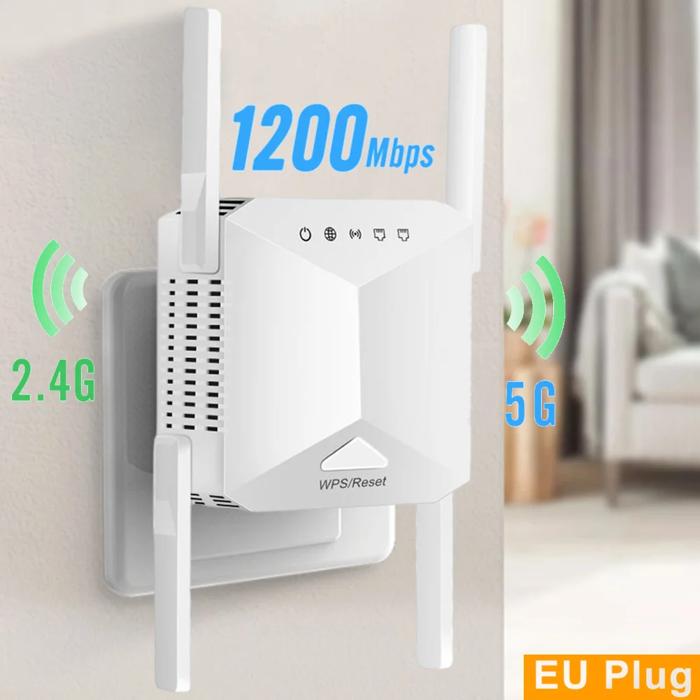 

Беспроводной повторитель Wi-Fi 1200 Мбит/с, двухдиапазонный, 2,4 ГГц, 5 ГГц, Wi-Fi удлинитель, усилитель расширения сигнала дальнего действия, 1200 м, вилка европейского стандарта