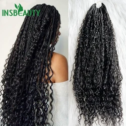 Human Hair Crochet Boho Box Braids With Human Hair Curls Synthetic Braid With Human Hair Curls Braiding Hair Extensions 30Inch