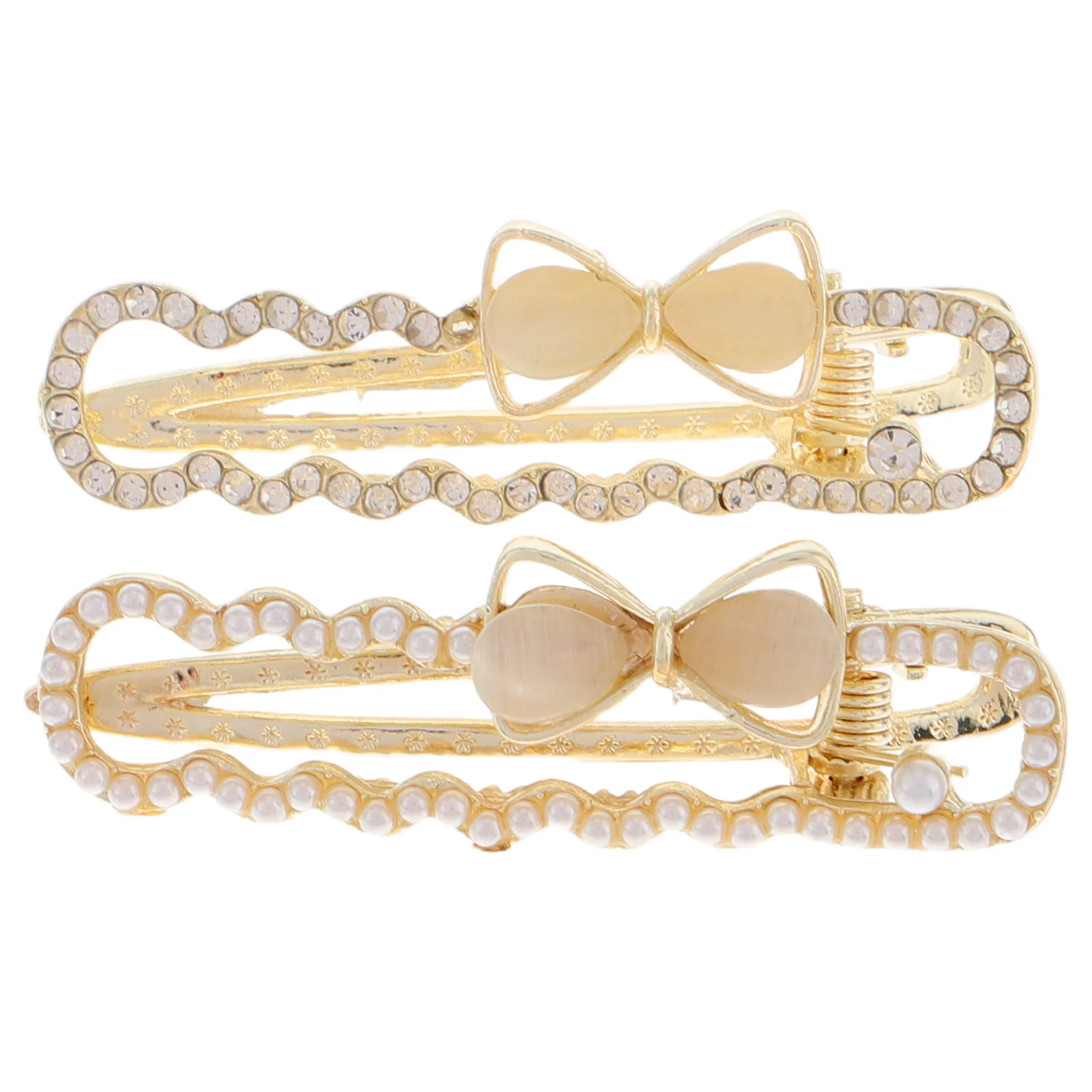 

2Pcs Rhinestone Faux Pearl Bowknot Hair Clips Elegant Secure Grip Hairpins for Daily Wear Party Fashion Hair Accessories