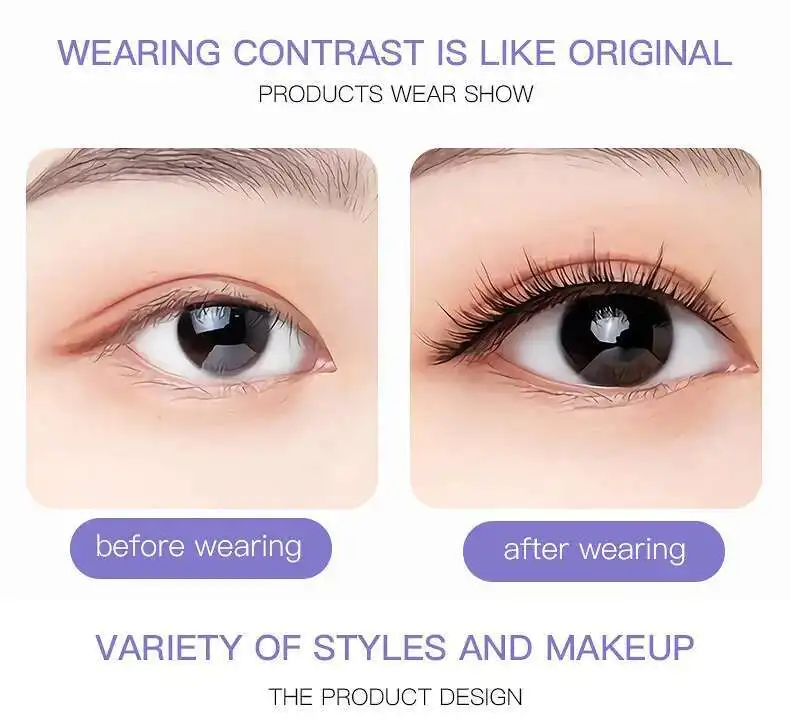 Wiederverwendbare selbstklebende falsche Wimpern, Vollstreifen-Wimpern, kleberfrei, 3 Sekunden zum Tragen von Wimpernverlängerungen, Schönheitszubehör, 1Pai – Detail 9