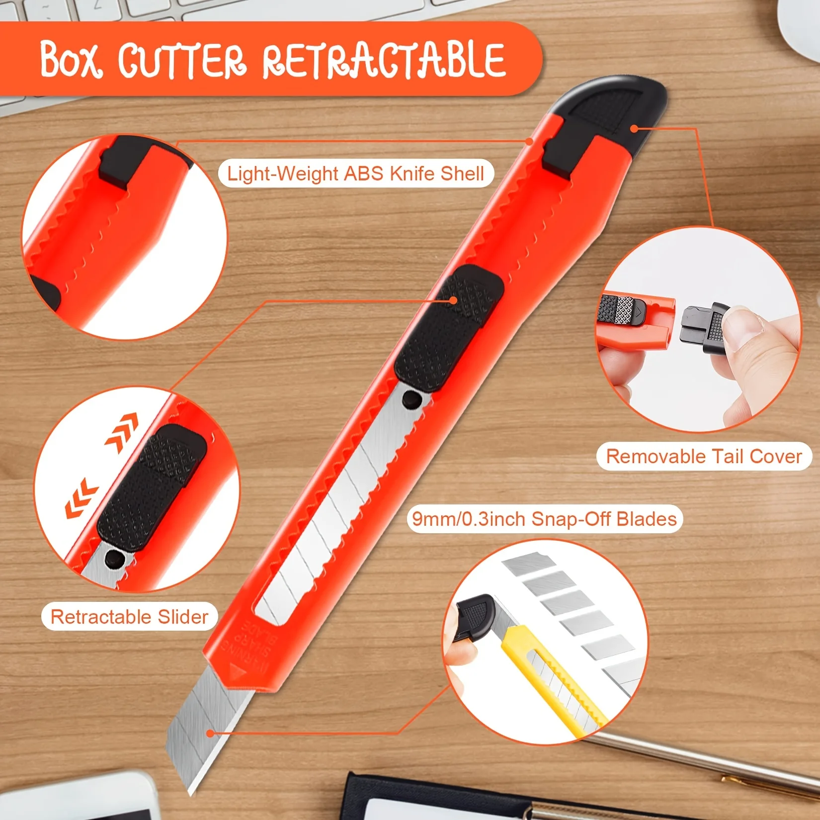 96/48/24/16/8Pack Box Cutter Retractable, Utility Knife with Auto-Lock Design, Box Openers with 9mm Snap-off Blades,