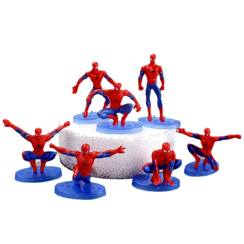 Figuras de plástico de Anime de Marvel para niños, juguetes calientes de 7 piezas, Spider-Man, versión Q, muñeca, decoraciones para tartas de