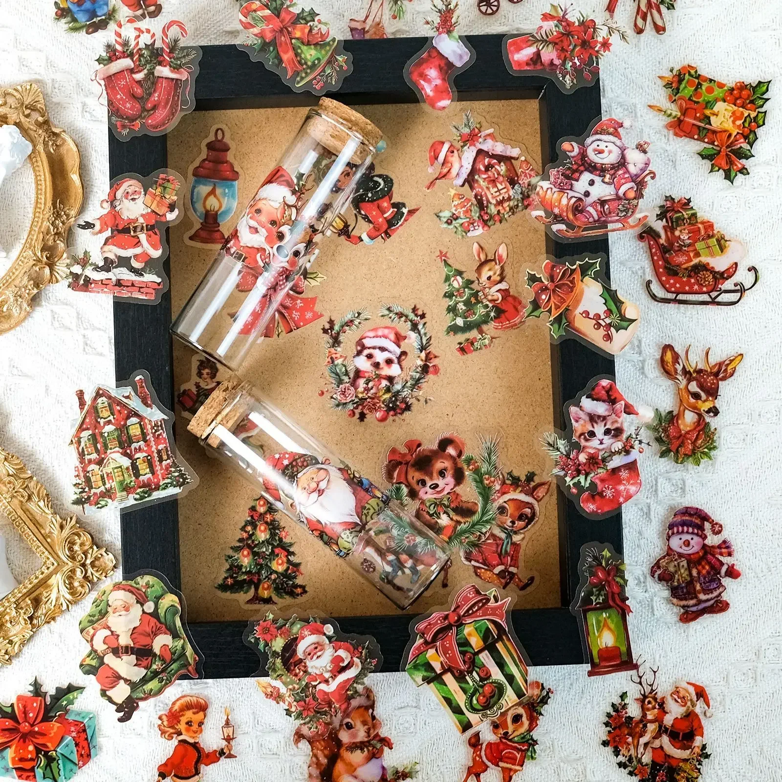 

50pcs/set PET Christmas Santa Theme Transparent Stickers Wholesale Xmas Party Decoration Door and Window Refrigerator Stickers