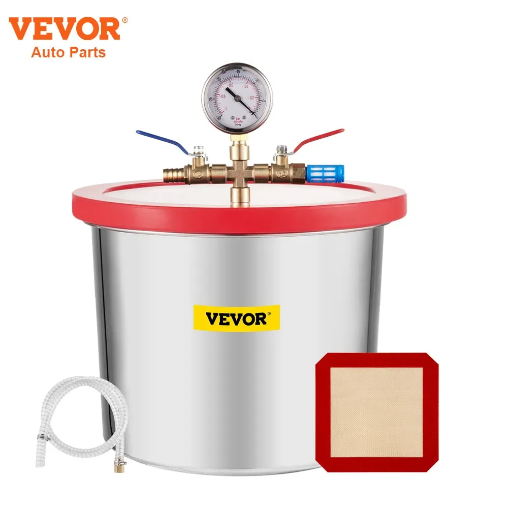 VEVOR Vacuum Degassing Chamber Glass Lid Stainless Steel Degassing Chamber 5 Gallon  Acrylic Lid Heat Treated Silicone Gasket