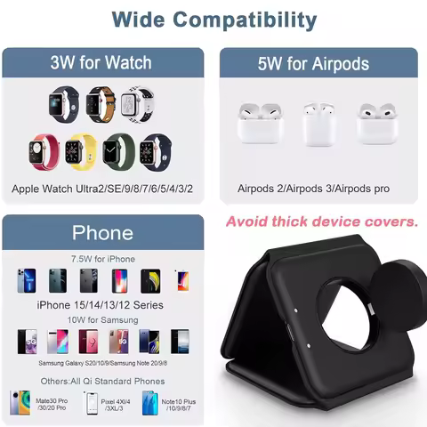3 in 1 Magnetic Wireless Charger Pad for iPhone 16 15 14 13 Pro Max Apple Watch 9 8 AirPods Chargers Fast Charging Dock Station thumbnail 5