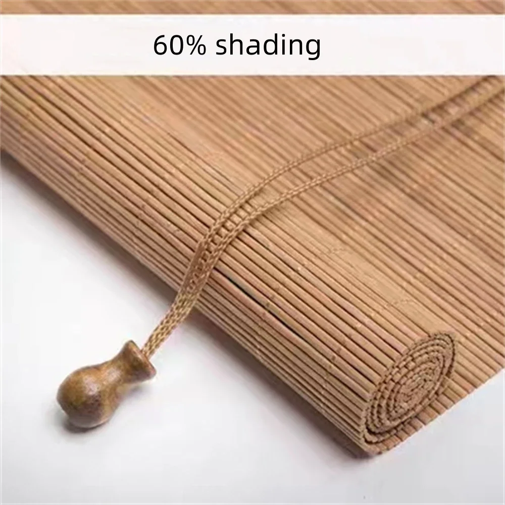 Outdoor  Aqumotic Bamboo Curtains With Lifter Roller Decoration For Balcony/Tea room/Garden Shading Wooden Natural Manual Blinds