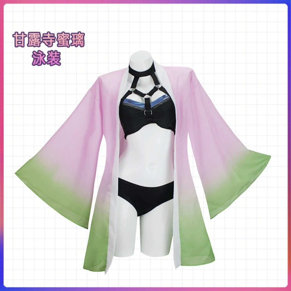

Anime Demon Slayer Agatsuma Zenitsu Cosplay Costume Swimsuit Female Kamado Nezuko Kanroji Mitsuri Shinobu Swimwear Woman Girls