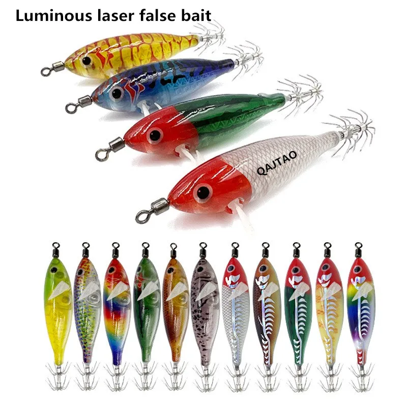 3er-Set Horizontale Tintenfisch-Trollingköder, leuchtende Tintenfisch-Jigs, Salzwasser-Tintenfisch-Garnelenköder, Tintenfisch-Jigging-Garnelenhaken, Tintenfischköder