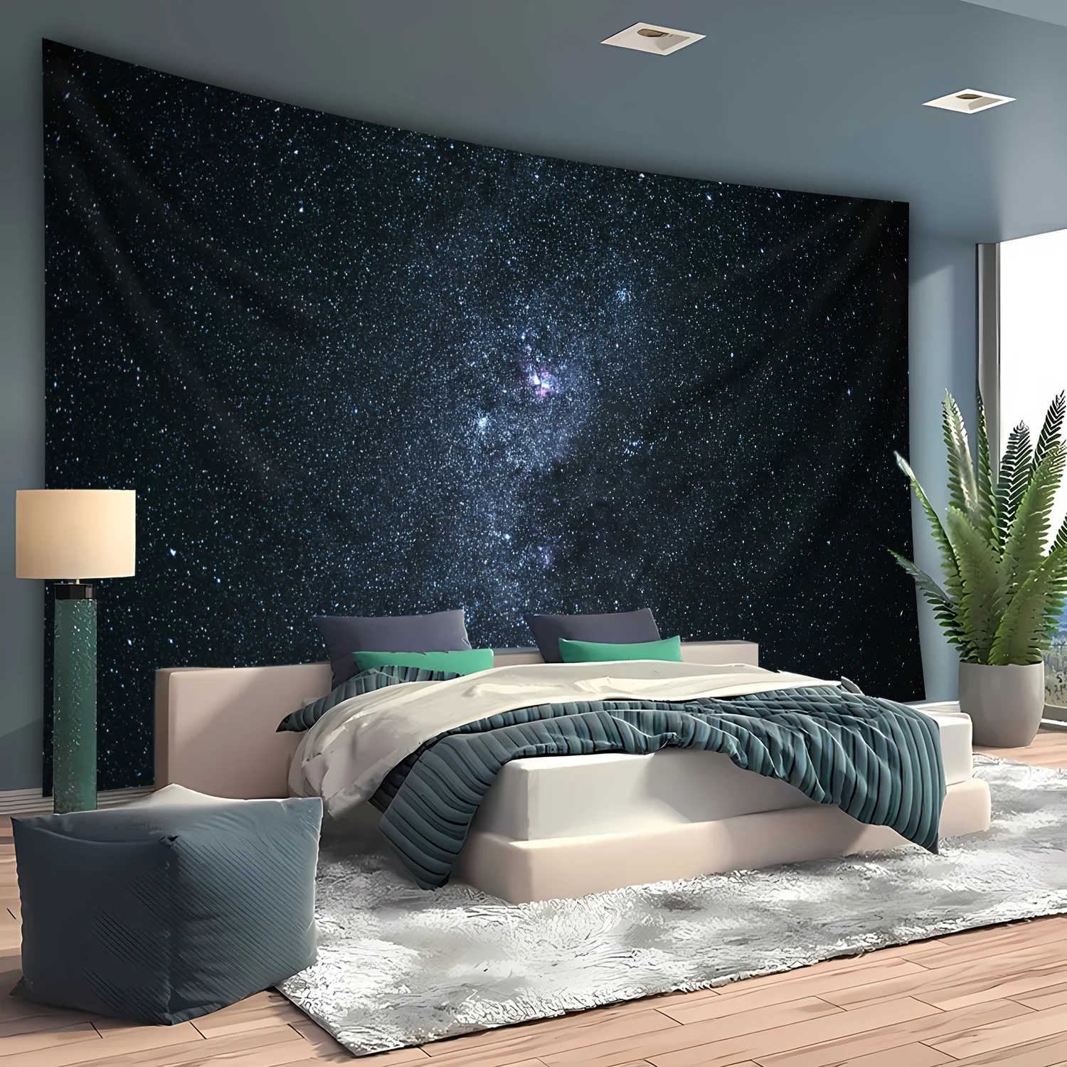 Super star night sky tapestry, landscape photo background wall tapestry, suitable for bedroom and party decoration