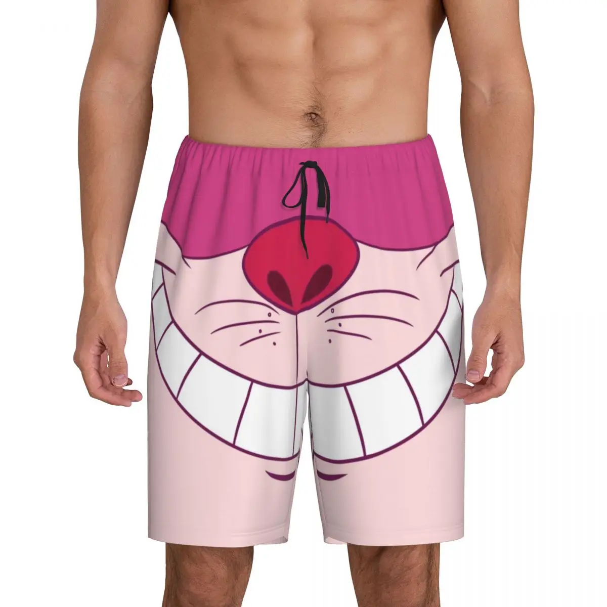 

Custom Cartoon Manga Cheshire Cat Smile Pajama Shorts Sleepwear Men Elastic Waistband Sleep Lounge Short Pjs with Pockets