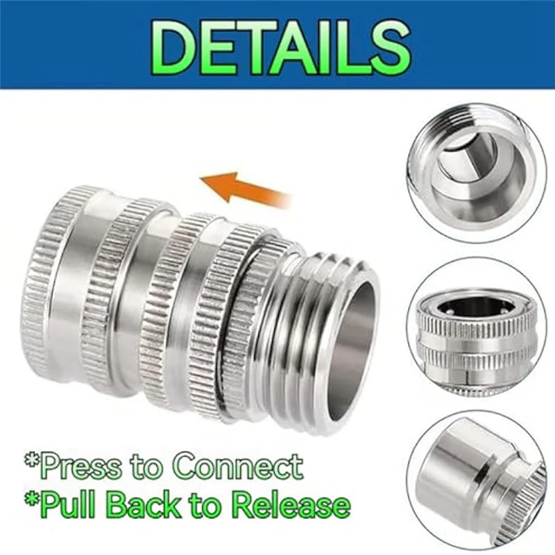

KYCOR-Garden Water Hose Quick Connect Fittings, 3/4 Inch Stainless Steel 5-Pack Quick Release Connector